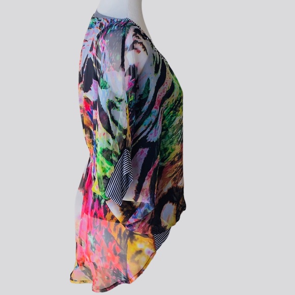 ALBERTO MAKALI MULTICOLOR ABSTRACT CHIFFON BLOUSE TOP - Picture 2 of 10